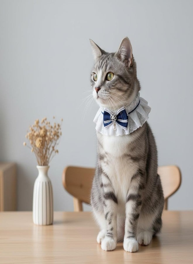 Qpets® Cat Lace Collar with Floral Ornament, Sweetly Stylish Tie-up Bow Collar with White Lace Trim, Fashion Pet Collar for Cat, Small Breed Dogs-Blue - Image 5